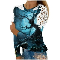 APEPAL ženska modna košulja za Halloween tiskanje čipke Šuplja dugih rukava majica okrugli izrez opušteni