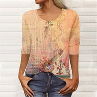 Apepal Womens vrhovi žene Henley majica rukavska majica majica Dugme Dressy Bluze za žene Narančasta