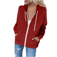 Qucoqpe Žene Ležerne prilike pune zip up flis hoodie comfy tank solidna dugim jakna s džepovima, pad