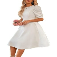 Ležerni okrugli vrat Linijska haljina Duljina za lakiranje bijele ženske haljine s