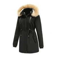 Symoid Womens Parkas - topli dugi kaput duksev ogrlica Slim Winter Parkas Otišaljke COATS Black XL