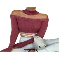Gureui ženski pleteni pulover, dugi rukav čvrsti boju Halterneck Clout Skinny verzija Ležerni proljetni