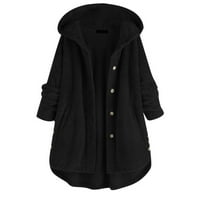 Lyinloo Plus size Žene Fleece neregularni dugi rukav džepni kaputinski kaput crni l