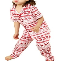 Binpure Božićna porodica Pajamas Set Deer Snowflake Print Tops + pantalone
