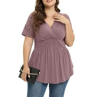 Ženski bluze Peplum ženski plus kratki rukav ležerni majice V-izrez na vrhu Pink XXL