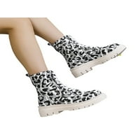 Ferndule Womens Platform čizme Radni modni čipke Up cipele Lug Sole Leopard Print White 5.5