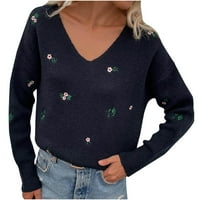 Viadha džemperi za žene trendi jesenski zimski dame pulover tiskani džemper sa dukserom V-izrez V-izrez
