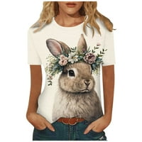 Gaiseeis ženski modni casual uskršnji zec tiskani okrugli vrat kratkih rukava top bluza bež m