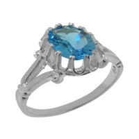 Britanci izrađen 14k bijeli zlatni prirodni plavi prsten za angažman Topaz Womens - Opcije veličine