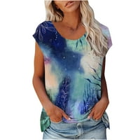 Kakina s Ljetne košulje za žene plus veličine udobne V-izrez kratkih rukava TOP bluza Labavi majice Tamno plava, S