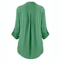HFYIHGF PLUS veličina majice za ženske roletne bluze s dugim rukavima dame jeseni ležerno Henly V-izrez