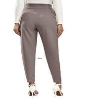 Ženske kožerske šargasterne hlače Elegantni džep visoki struk mauve ljubičaste s