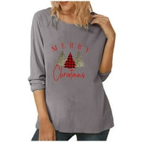 Rollbacks ženska modna božićna majica casual okrugla s dugim rukavima božićne stablo Grafički ispis