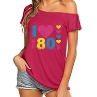 Miayilima Women majice Volim 80-ih sa gornjih ramena Disco 80-ih majice