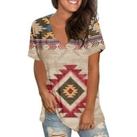 Ženska labava Fit Comfy Swing Top Clearance Kratki rukav Vrući košulje Etničko stil Tunički Aztec Ispisano