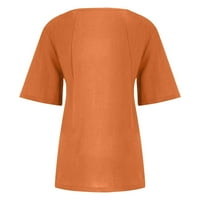 Košulje za žensku pamučnu i posteljinu ljeti i jesen retro casual labava pamučna i posteljina majica kratkih rukava narandžasta xxl