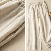 DanceeMangoos Ženske posteljine široke nogalne hlače nacrtavaju elastične casual pantalone sa džepovima