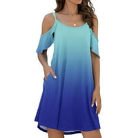 Wendunide Maxi haljina za žene Ljeto Ležerne prilike Spagetti remenske haljine hladne rame ruffle rukave