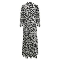 Ženski leopard tiskani rukavi maxi haljine casual v izrez Loose Comfy odmori svakodnevno tire ruffles