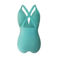 Ženski kupaći kostimi plus veličine čvrste boje duboki V izrez s ruffled backless kupaći kostim bikini