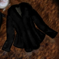Žene Čvrsto boje kratki dugi rukav tanak jesen i zimski kaput crni 4xl