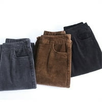 Rumida ženske visokog suzbijanih hlača elastične struke Corduroy pantalone sa džepom plišane obložene