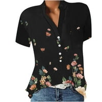 Usmixi ženske bluze i vrhovi Dressy kratki rukav V-izrez Leptir Ispiši ljeto slatke košulje Vintage