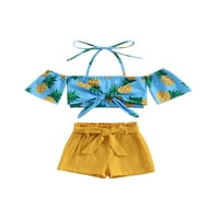 Calsunbaby Kids Girl Ljeto odijelo vezati se s vrhova ramena kratke hlače sa odjećom za remen 1-6t