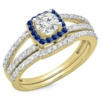 DazzlingRock kolekcija 14k Round Blue Sapphire & White Diamond Split Slip HALO HALO Angažman prsten,