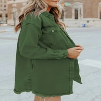 Eytino ženska prevelika jakna od trapera casual dugačka jakna za jesen za jesen proljeće zelena 2xl