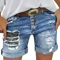 Ženska ljetna čvrsta boja stare rezane zakrpe Jeans Lable Svestrane vezene kratke hlače žene