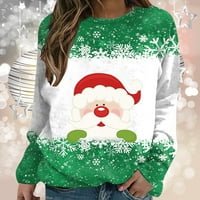 Rollbacks ženske božićne majice s dugim rukavima Crewneck pulover na vrhu Xmas Elk grafički ispis Dukserica