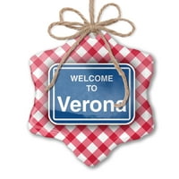 Božićni ukrasni znak Dobrodošli u Verona Red Plaid Neonblond