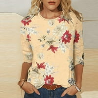 Lilgiuy Plus size rukav za žene za žene modne tiskane bluze okrugle vratne majice za ribolov planinarenje