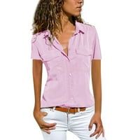 Yubnlvae košulje za žene, povremeni čvrsti kratki rukav isključite majicu džepova na ovratniku