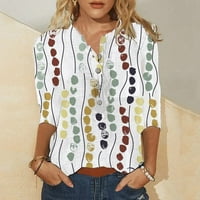Ženske vrhove rukavska bluza za ispisane bluze Casual Women Ljeto Henley majice bijeli l