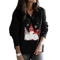 Ženski i zimski džemper s V-izrezom Santa Claus Štampani patentni zatvarač Duge rukavi Dugeni džemper,
