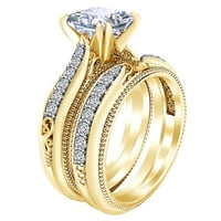 2. Carat princeza rez Moissine & Natural Diamond Widel Set prsten 14K Čvrsto žuti zlatni prsten veličine-8,5