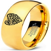 Tungsten Floral Paisley Heart u obliku prstena za srce Muškarci Žene Udobne cipele 18K žute zlatne kupole Polirano