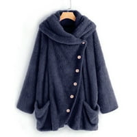 Zimska jakna krznene kapute za žene Casual Solid Curtleneck Big džepovi ogrtač Vintage Prevelika zimska