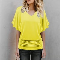 Ženske vrhove Žene Modni ljetni bat rukavi Ležerne prilike, pune majice, bluza Yellow XXL