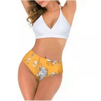 Ženski kupaći kostim bikini bez žičara, kratki rukav retro a-line trkac žuta m