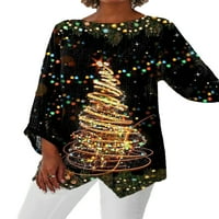 Yolossia Plus Veličina ženske božićne drvce Ispis dugih rukava Flowy Tunic bluza