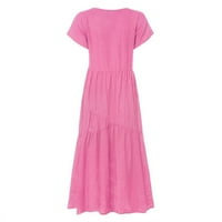 Clearhb Miarhb Ženska haljina s V-izrezom Nepravilna višebojna višekolika dugačka ljuljačka ljuta ružičasta