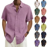 Muška posteljina majica s majica kratkih rukava ljetna plaža casual redovna fit vrhova košulja