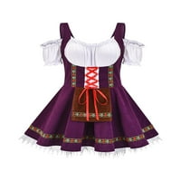 Žene Oktoberfest haljina tijela kida cosplay uniforme bavarske dirlne haljine dame casual party ljubičasta