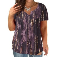 Ženska majica za vrat za vrat Ljeto Novo Novo vertikalna pruga postepena Promjena velikog bluza s kratkim