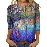 Jesenja košulja za žene cvjetanje grafičko ulje slika okrugle vrat dugih rukava majica top bluza pulover