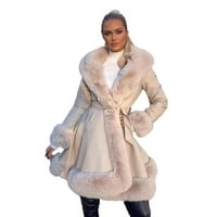 YOBECHO Zimska ženska moda FAU krzno čipkasti struk dugačak kaput