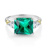 Gem Stone King Sterling srebrni i 10k žuto zlato zeleni nano smaragdni bijeli moissitni i dijamantni prsten